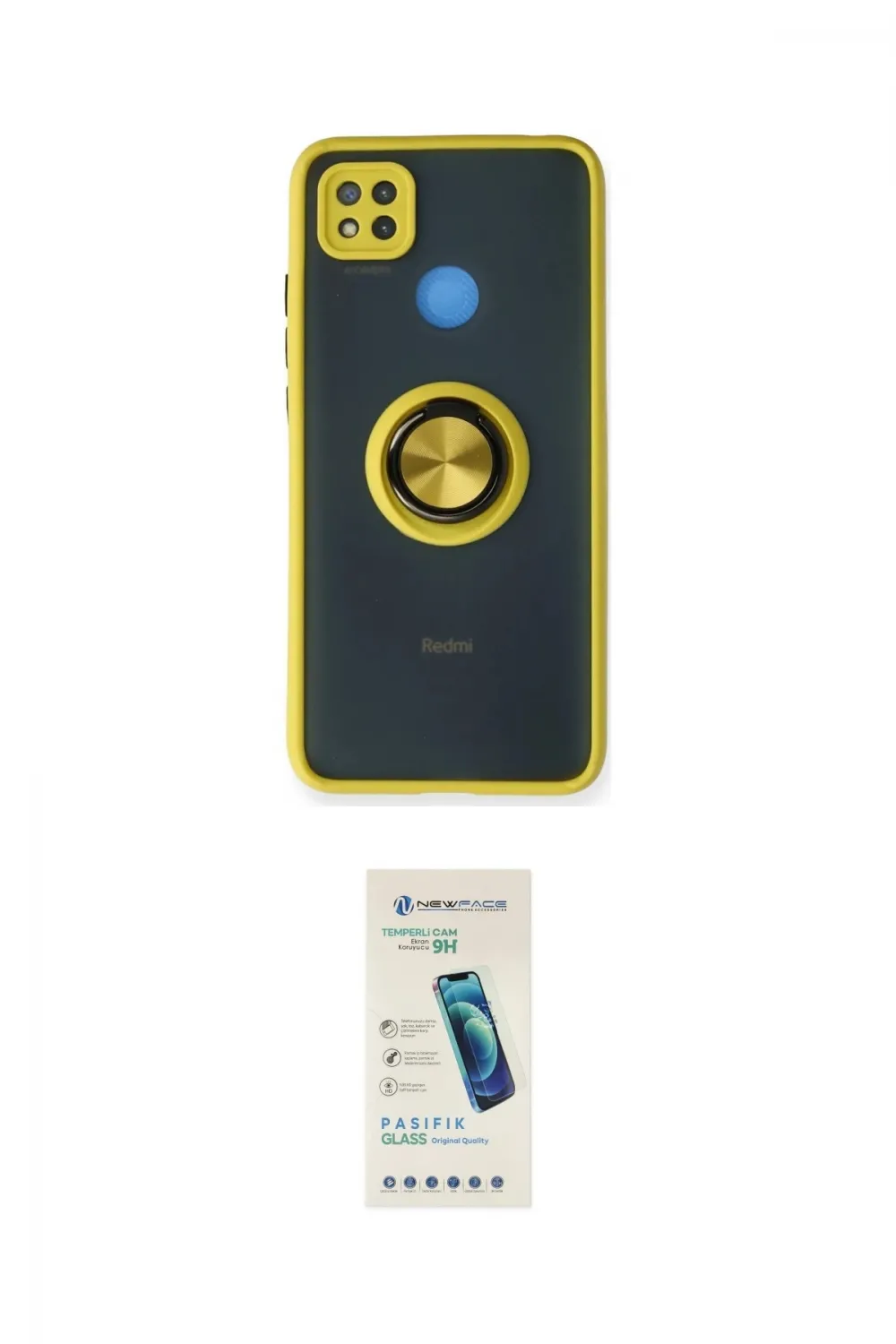 ieg™ Redmi 9C Kılıf Yörünge Çizgi - Şeffaf Pasifik Cam Ekran Koruyucu