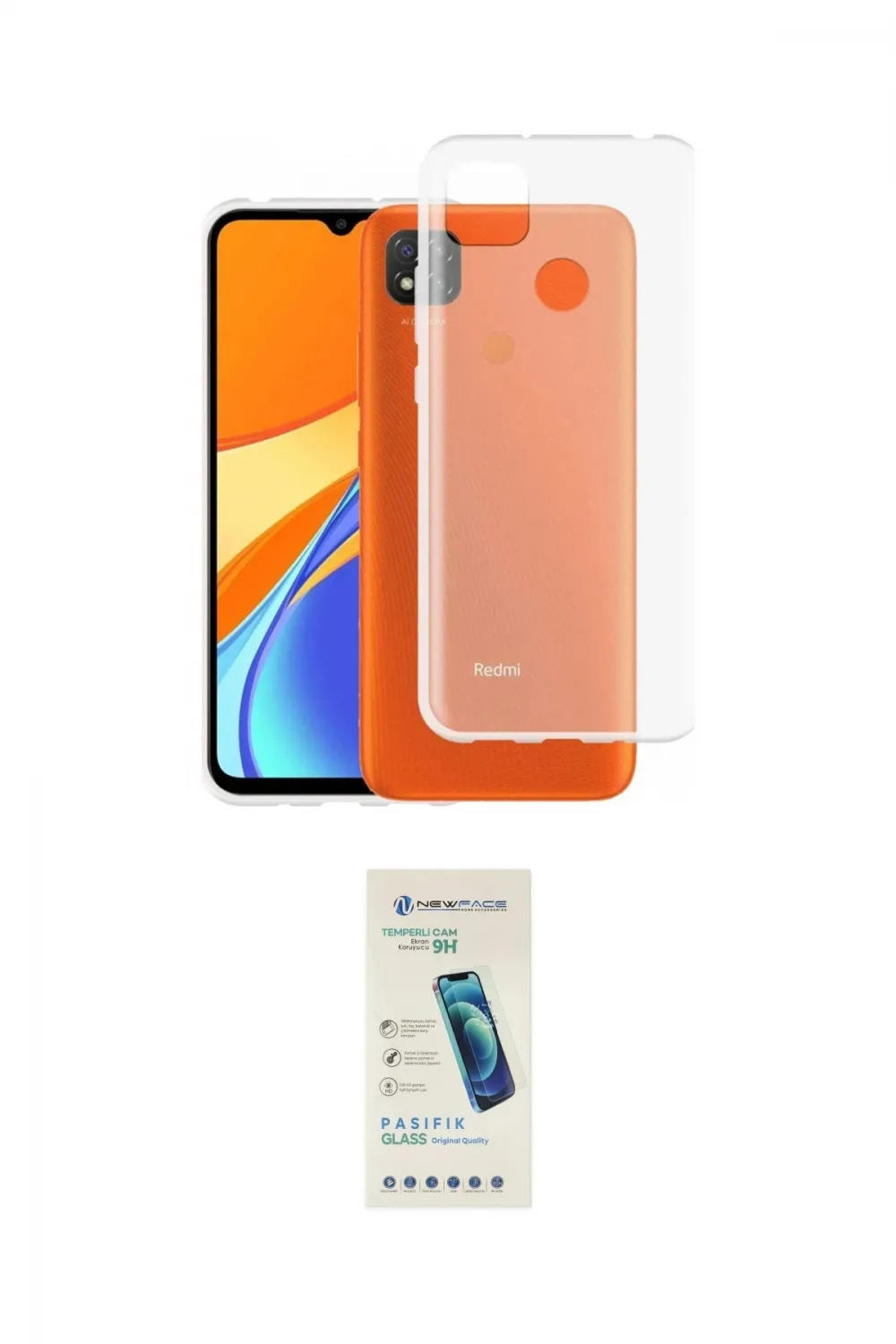 ieg™ Redmi 9C Kılıf Zirve Doku - Şeffaf Pasifik Cam Ekran Koruyucu