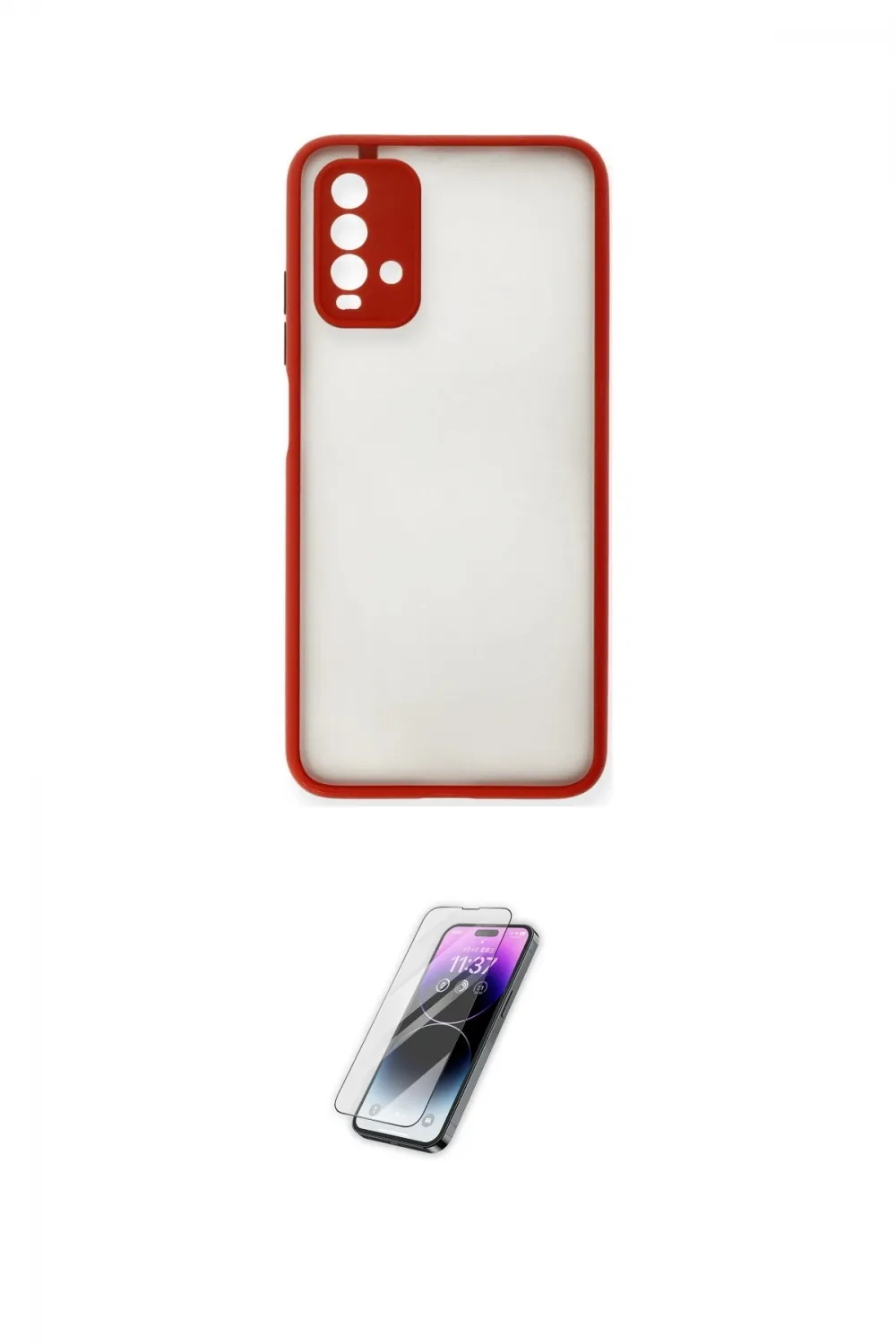 ieg™ Redmi 9T Kılıf Ahenk Çizgi Serisi - Şeffaf Pasifik Cam Ekran Koruyucu