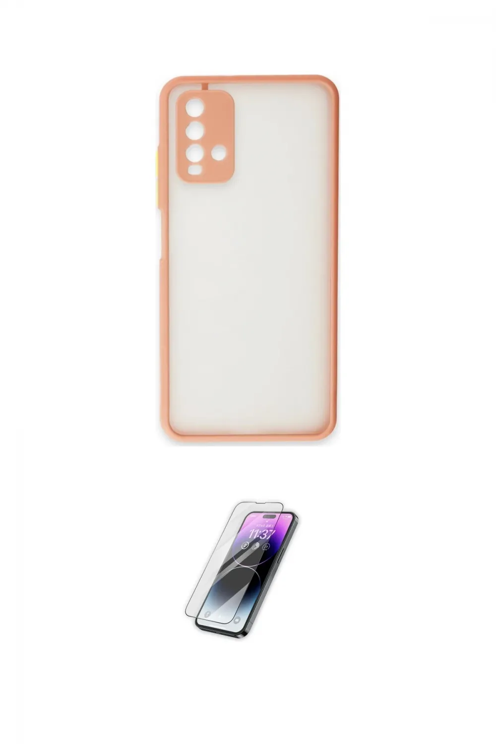 ieg™ Redmi 9T Kılıf Ahenk Çizgi Serisi - Şeffaf Pasifik Cam Ekran Koruyucu