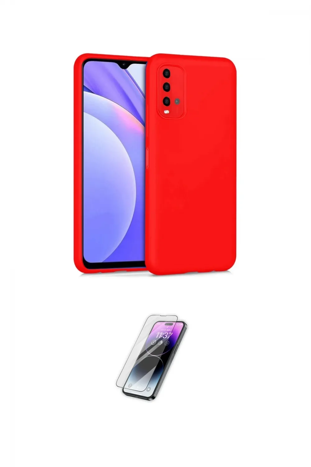ieg™ Redmi 9T Kılıf Ahenk Serisi - Şeffaf Pasifik Cam Ekran Koruyucu