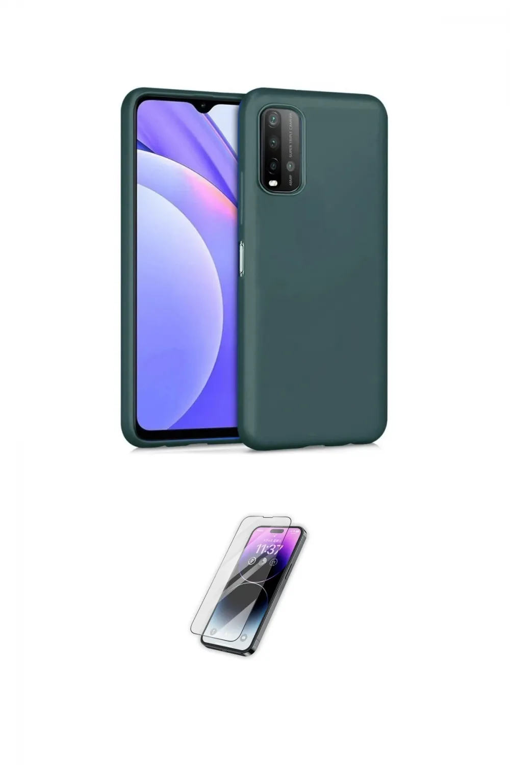 ieg™ Redmi 9T Kılıf Ahenk Serisi - Şeffaf Pasifik Cam Ekran Koruyucu