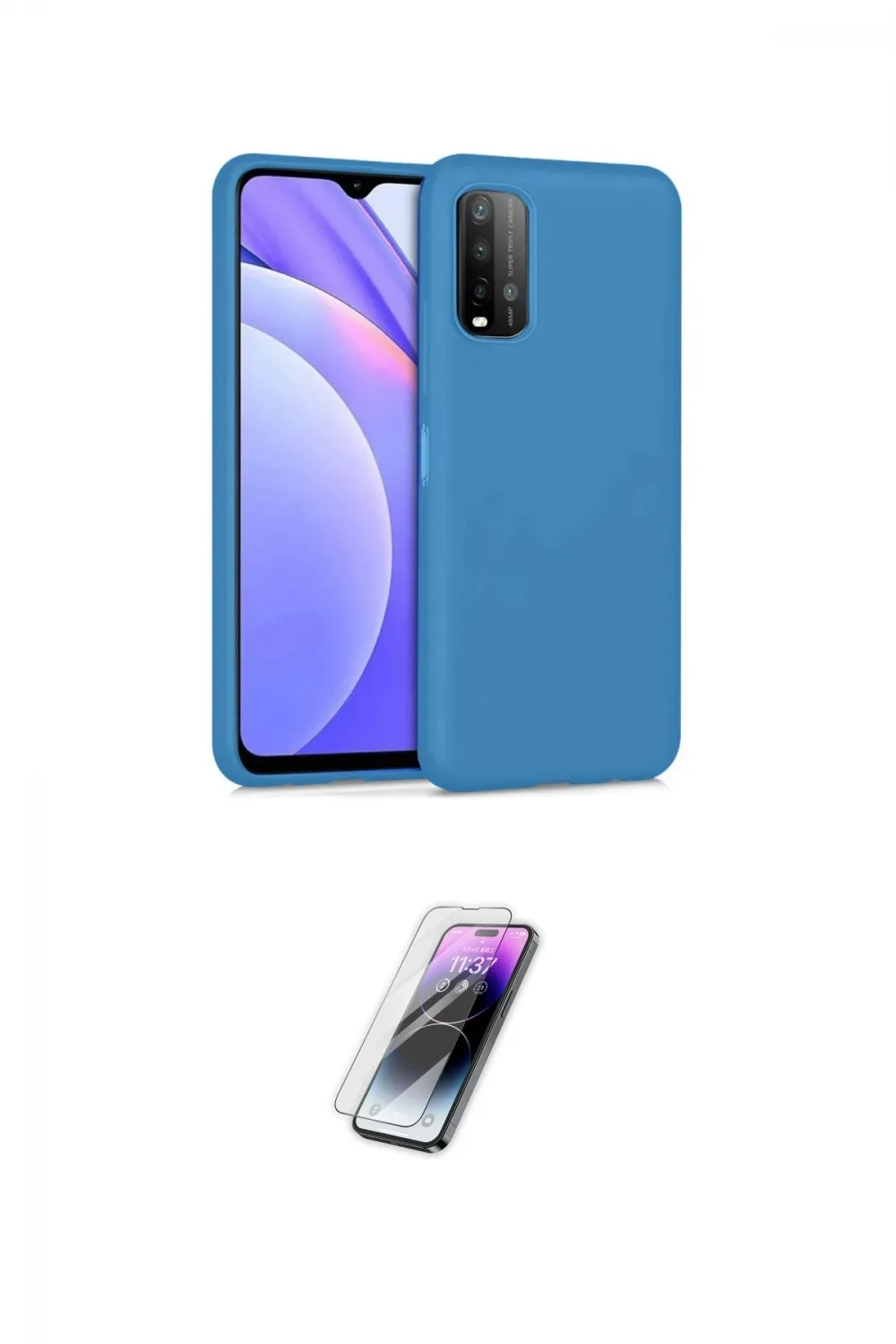 ieg™ Redmi 9T Kılıf Ahenk Serisi - Şeffaf Pasifik Cam Ekran Koruyucu