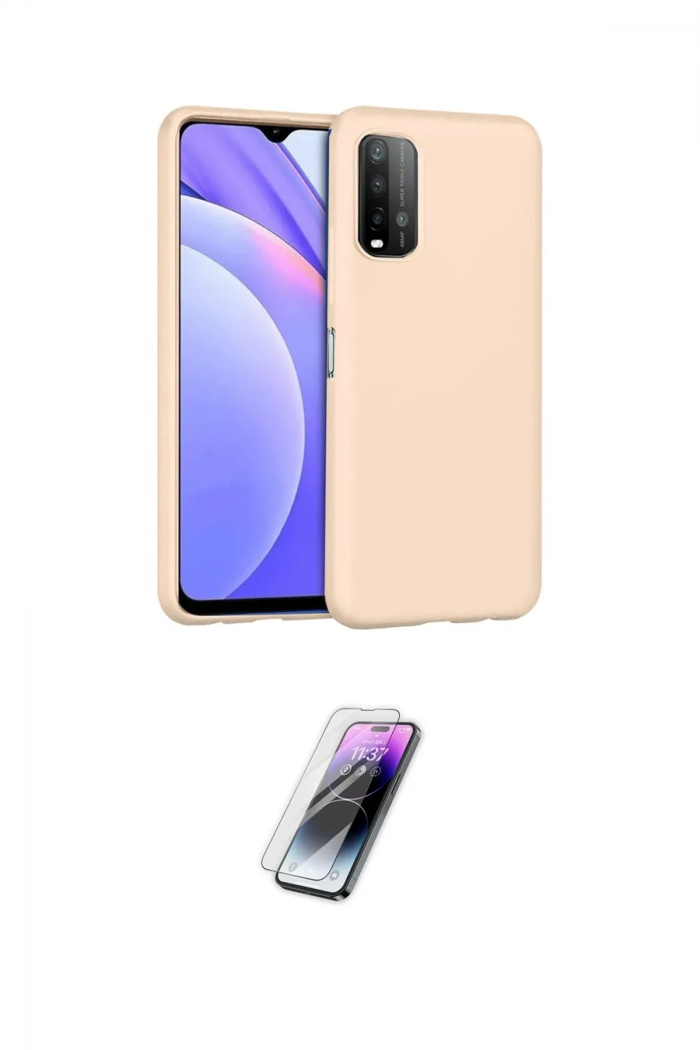 ieg™ Redmi 9T Kılıf Ahenk Serisi - Şeffaf Pasifik Cam Ekran Koruyucu