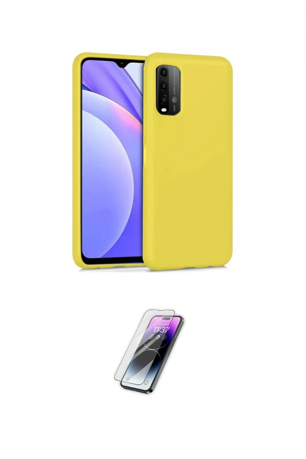 ieg™ Redmi 9T Kılıf Ahenk Serisi - Şeffaf Pasifik Cam Ekran Koruyucu