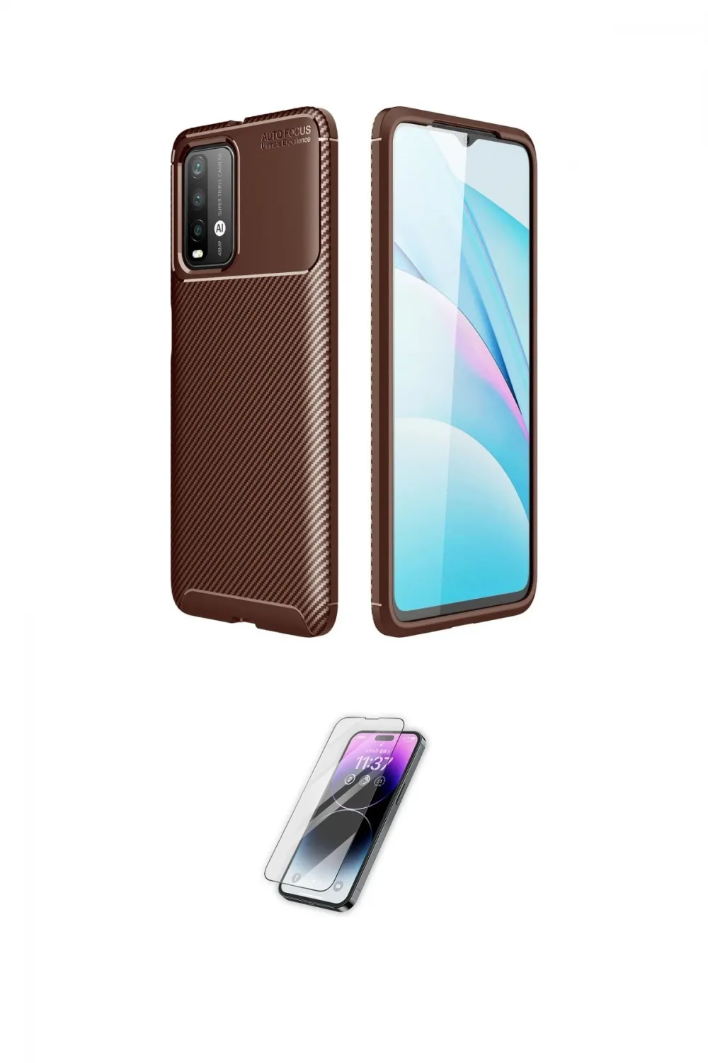 ieg™ Redmi 9T Kılıf Eksen Form Prime - Şeffaf Pasifik Cam Ekran Koruyucu