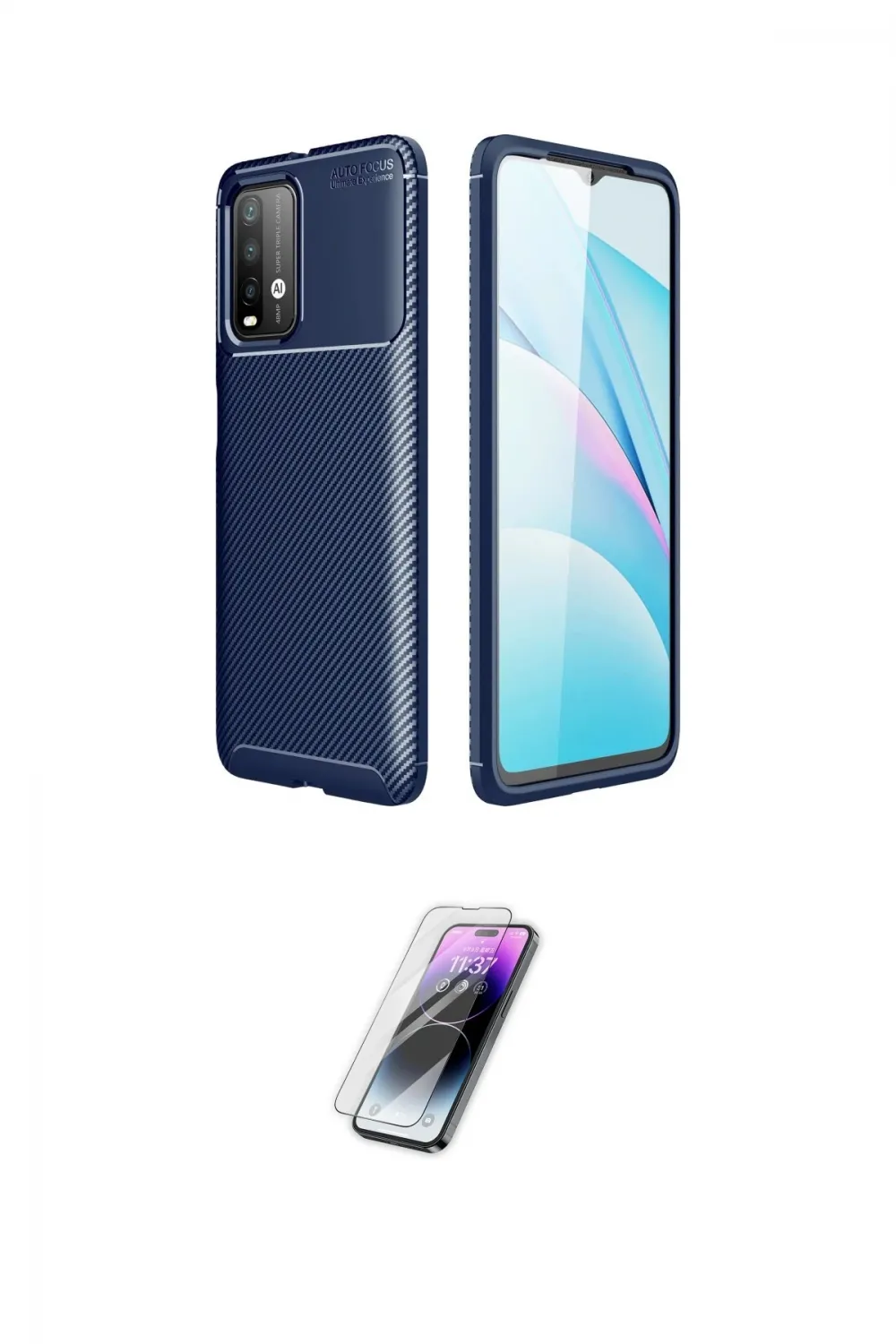ieg™ Redmi 9T Kılıf Eksen Form Prime - Şeffaf Pasifik Cam Ekran Koruyucu