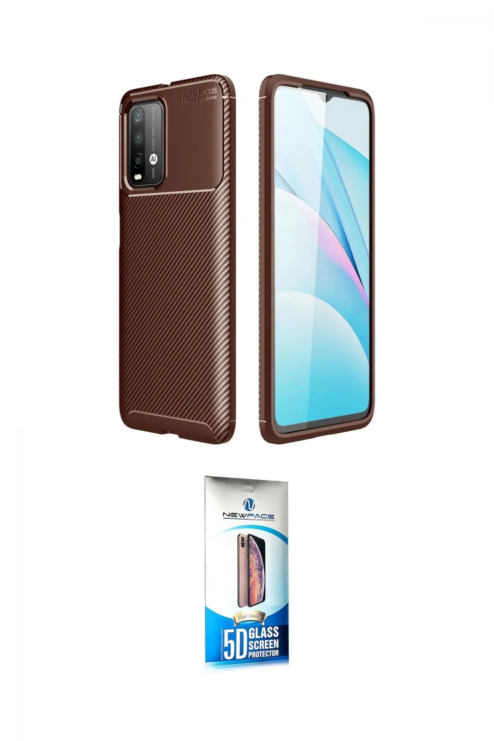 ieg™ Redmi 9T Kılıf Eksen Form Prime - Siyah 5D Eko Cam Ekran Koruyucu