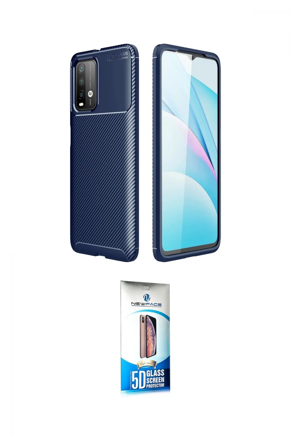 ieg™ Redmi 9T Kılıf Eksen Form Prime - Siyah 5D Eko Cam Ekran Koruyucu