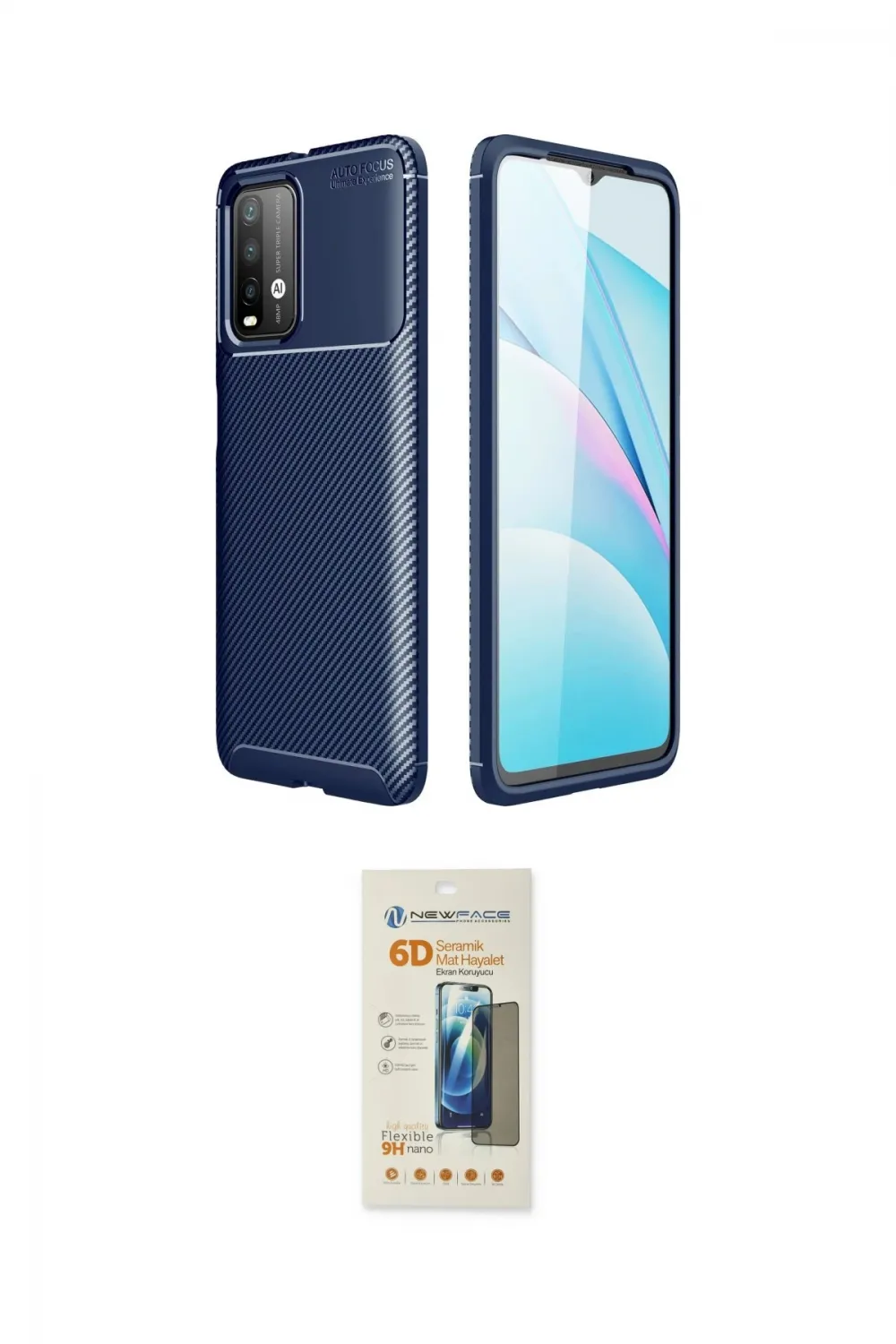 ieg™ Redmi 9T Kılıf Eksen Form Prime - Siyah 6D Mat Seramik Hayalet Nano Ekran Koruyucu