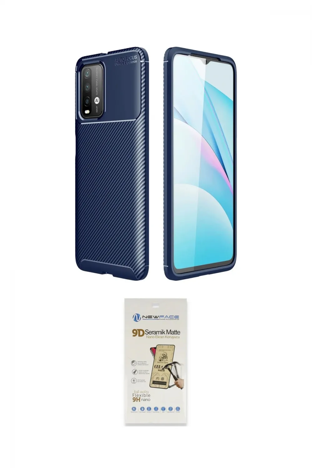 ieg™ Redmi 9T Kılıf Eksen Form Prime - Siyah Mat Seramik Nano Ekran Koruyucu