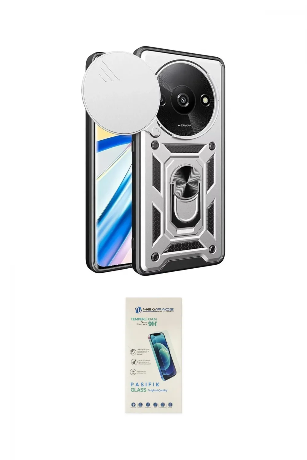 ieg™ Redmi A3 4G Kılıf Ahenk Klasik - Şeffaf Pasifik Cam Ekran Koruyucu