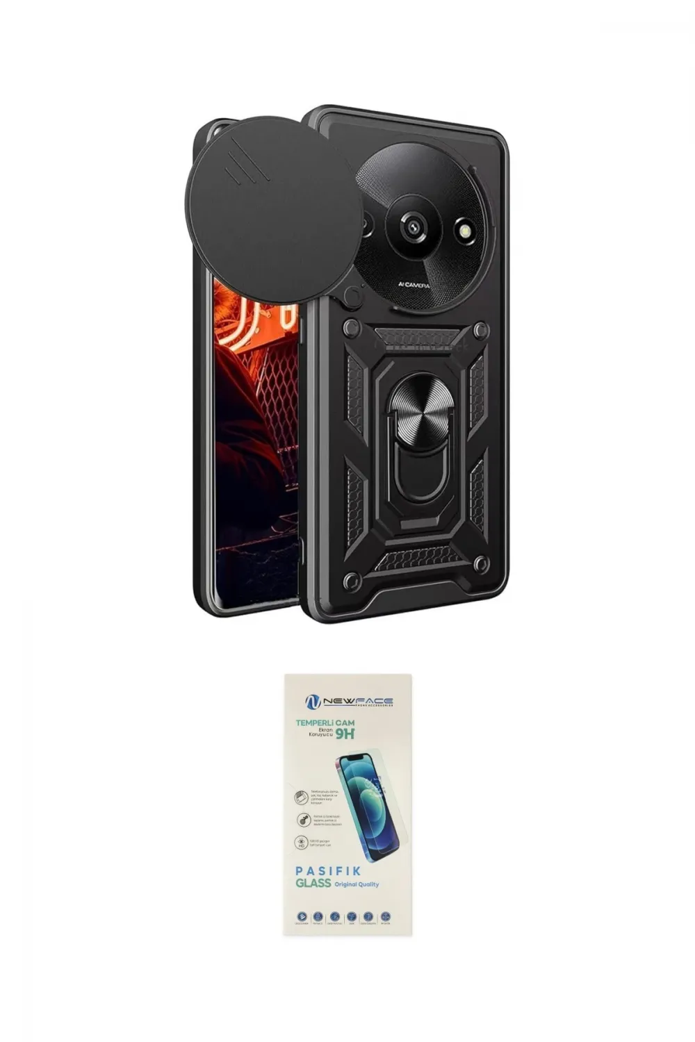 ieg™ Redmi A3 4G Kılıf Ahenk Klasik - Şeffaf Pasifik Cam Ekran Koruyucu