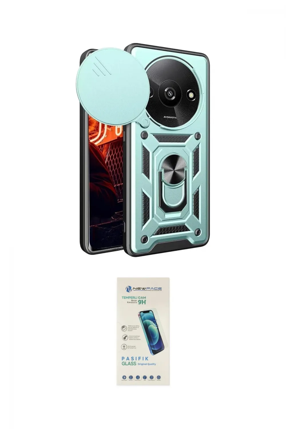 ieg™ Redmi A3 4G Kılıf Ahenk Klasik - Şeffaf Pasifik Cam Ekran Koruyucu