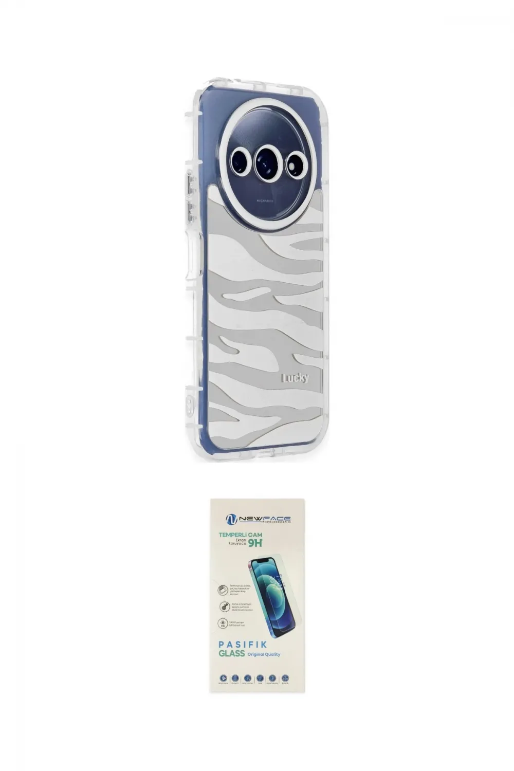 ieg™ Redmi A3 4G Kılıf Ahenk Modern Serisi - Şeffaf Pasifik Cam Ekran Koruyucu