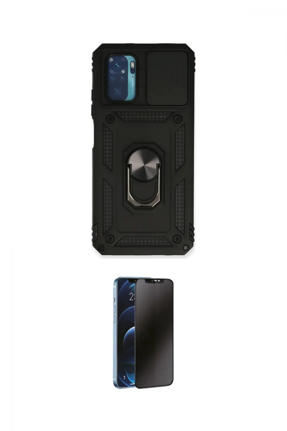 ieg™ Redmi Note 10 Kılıf Ahenk Klasik - Siyah 3D Antistatik Hayalet Cam Ekran Koruyucu
