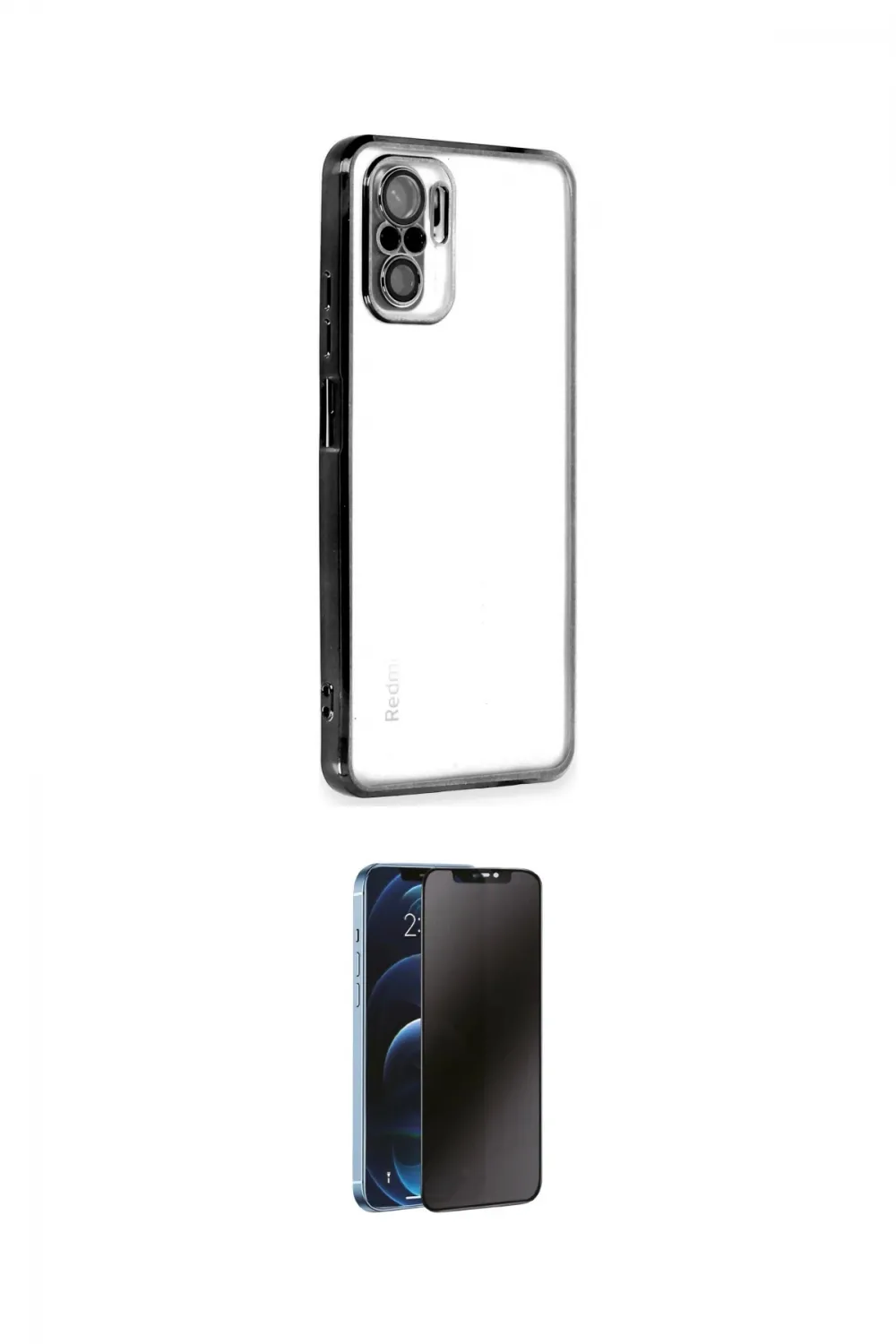 ieg™ Redmi Note 10 Kılıf Vadi Minimal - Siyah 3D Antistatik Hayalet Cam Ekran Koruyucu
