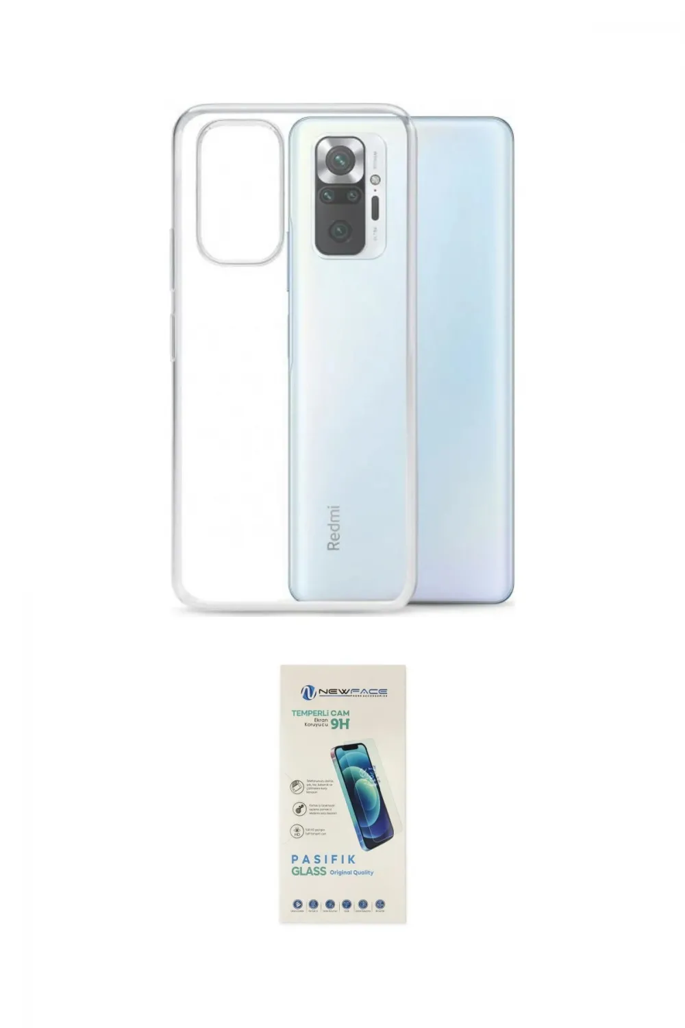 ieg™ Redmi Note 10 Kılıf Zirve Doku - Şeffaf Pasifik Cam Ekran Koruyucu