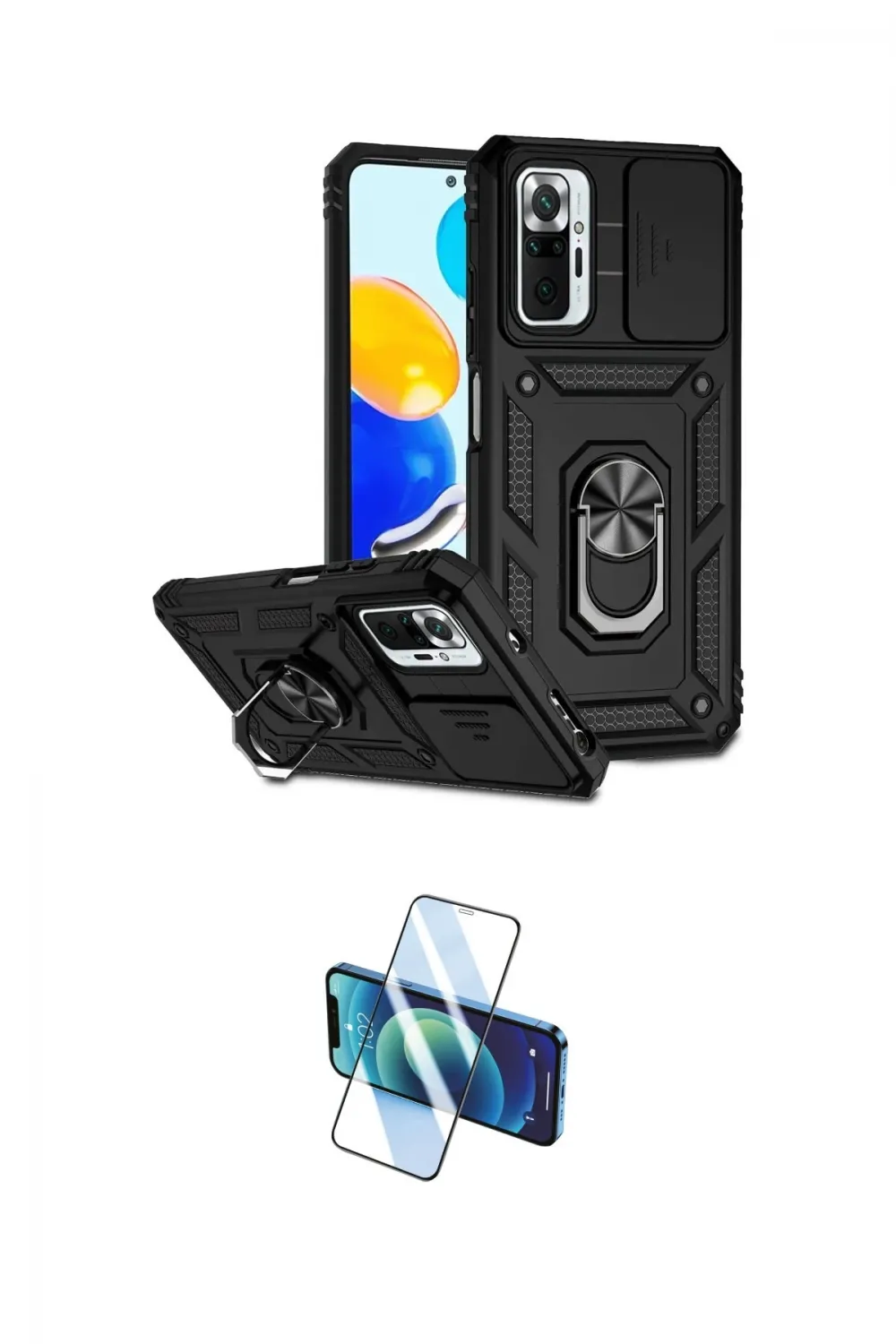 ieg™ Redmi Note 10 Pro Kılıf Ahenk Klasik - Siyah 3D Antistatik Cam Ekran Koruyucu