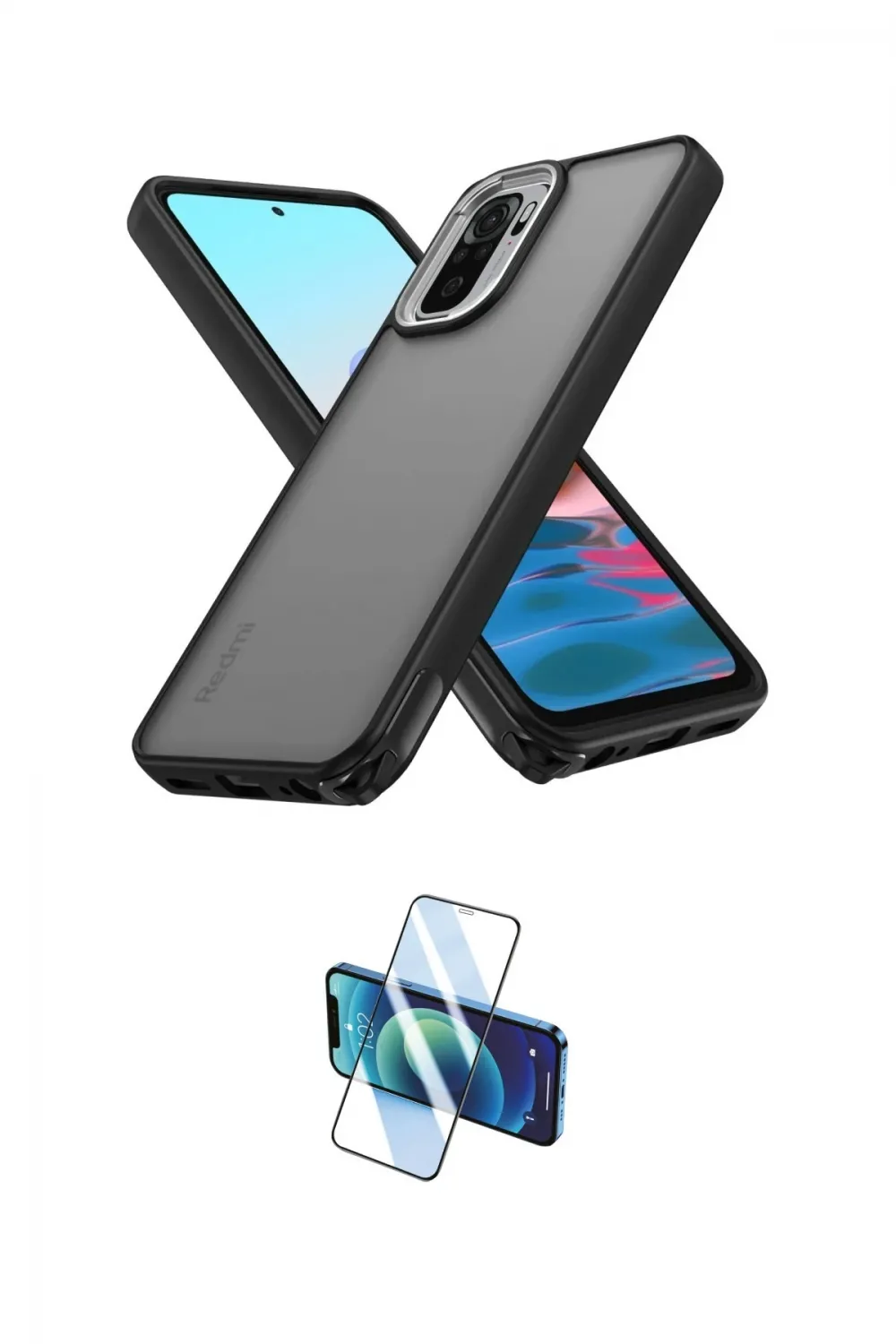 ieg™ Redmi Note 10 Pro Kılıf Atlas Form - Siyah 3D Antistatik Cam Ekran Koruyucu