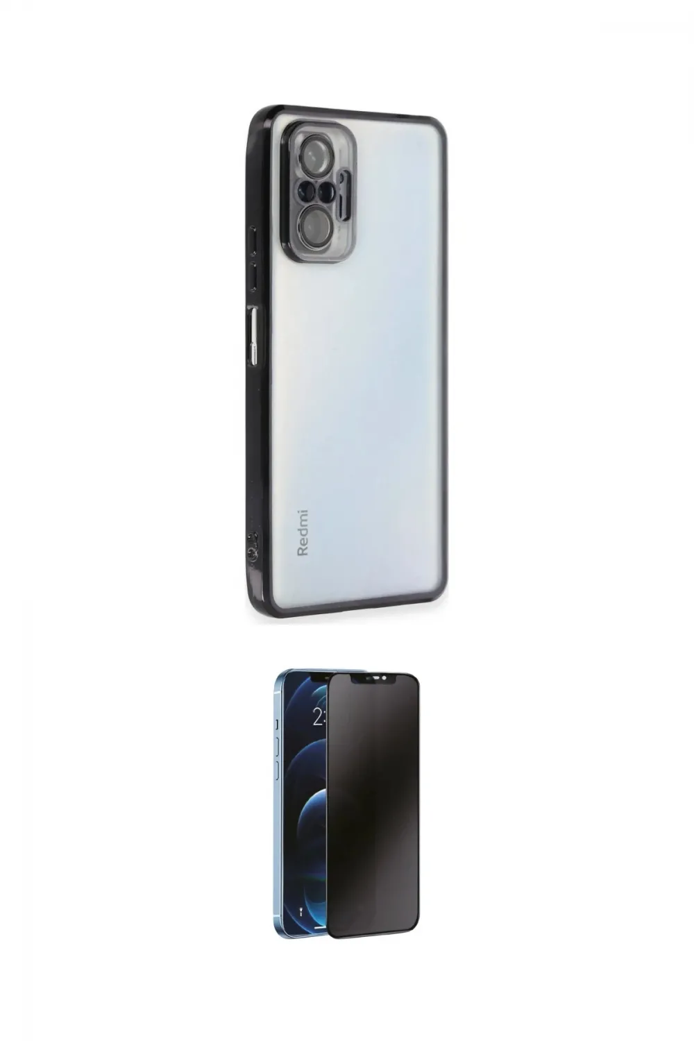 ieg™ Redmi Note 10 Pro Kılıf Vadi Minimal - Siyah 3D Antistatik Hayalet Cam Ekran Koruyucu