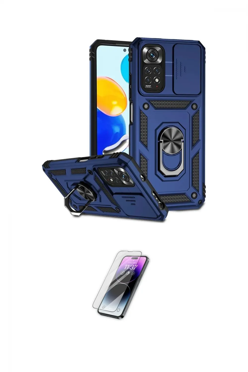 ieg™ Redmi Note 11 Pro Kılıf Ahenk Klasik - Şeffaf Pasifik Cam Ekran Koruyucu