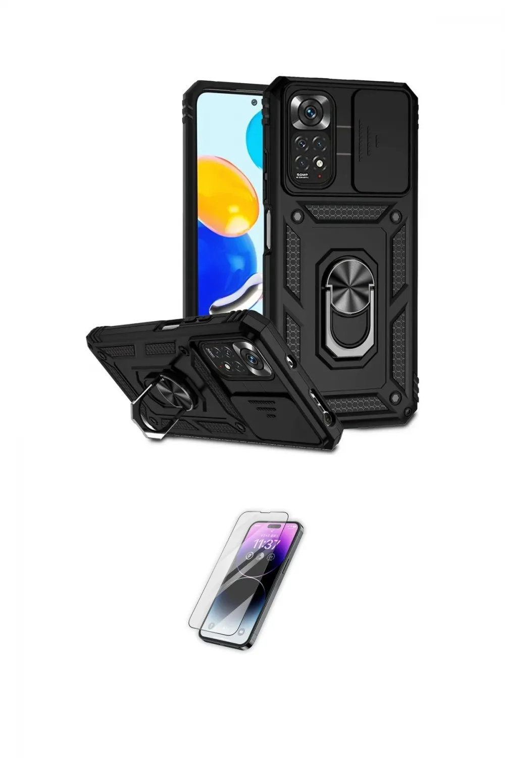 ieg™ Redmi Note 11 Pro Kılıf Ahenk Klasik - Şeffaf Pasifik Cam Ekran Koruyucu