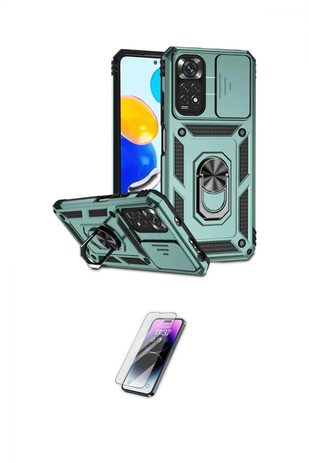 ieg™ Redmi Note 11 Pro Kılıf Ahenk Klasik - Şeffaf Pasifik Cam Ekran Koruyucu