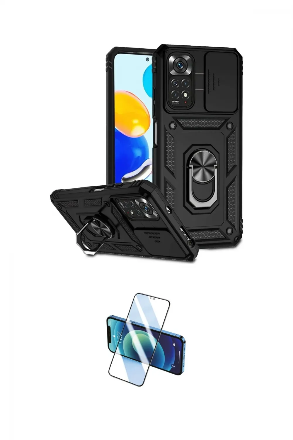 ieg™ Redmi Note 11 Pro Kılıf Ahenk Klasik - Siyah 3D Antistatik Cam Ekran Koruyucu
