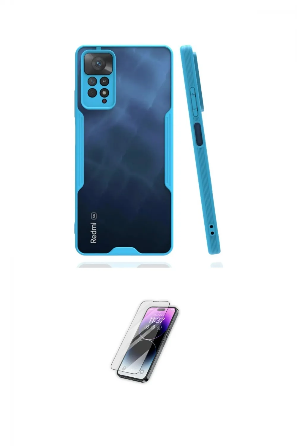 ieg™ Redmi Note 11 Pro Kılıf Atlas Asil Serisi - Şeffaf Pasifik Cam Ekran Koruyucu