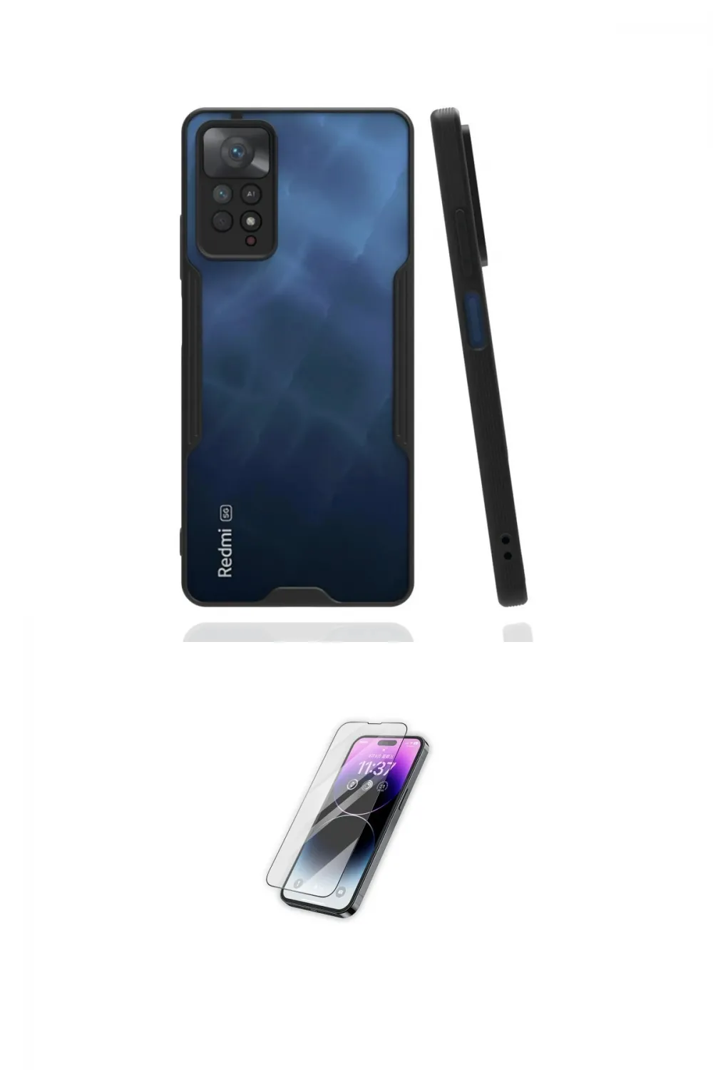 ieg™ Redmi Note 11 Pro Kılıf Atlas Asil Serisi - Şeffaf Pasifik Cam Ekran Koruyucu