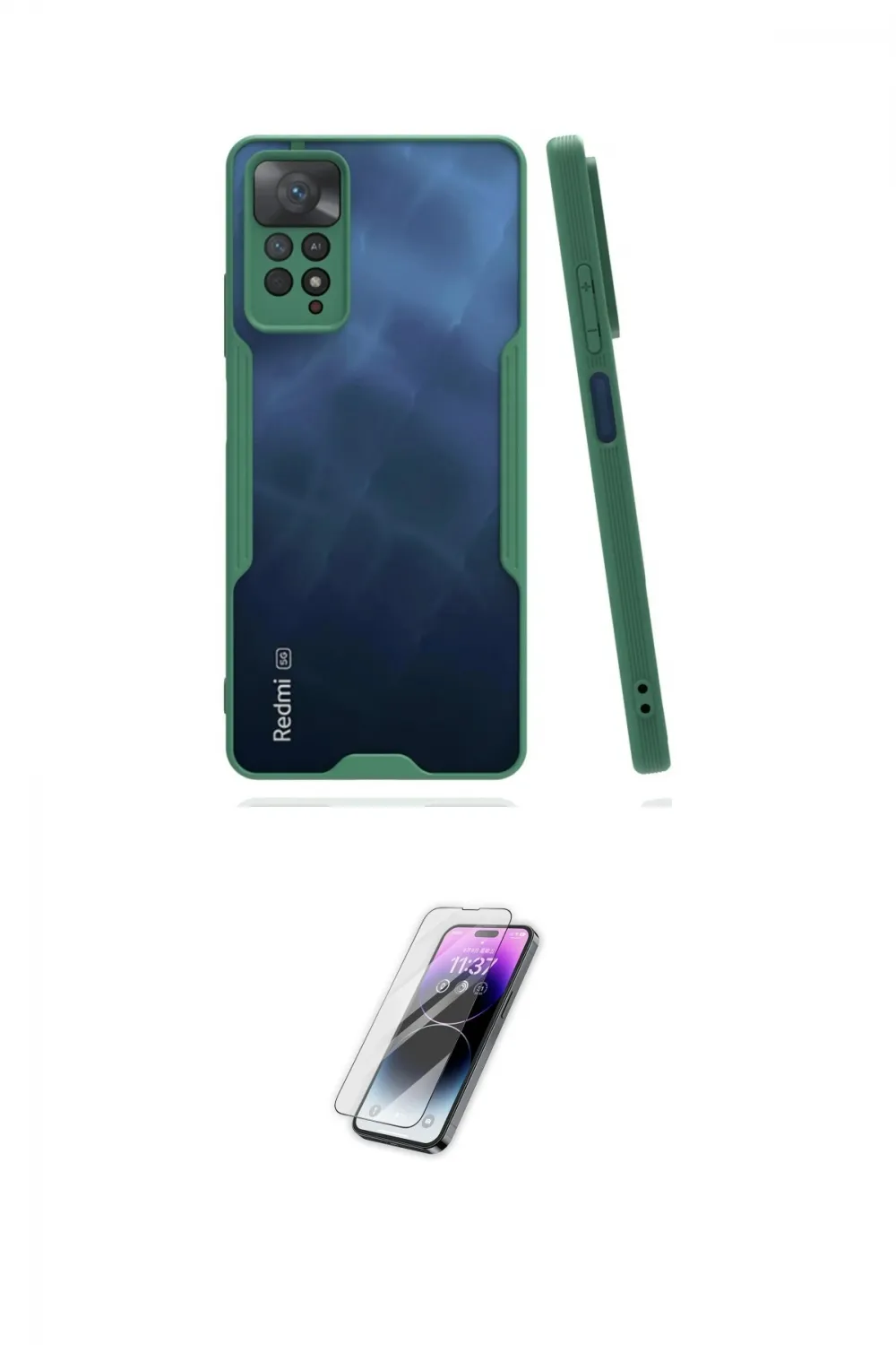 ieg™ Redmi Note 11 Pro Kılıf Atlas Asil Serisi - Şeffaf Pasifik Cam Ekran Koruyucu