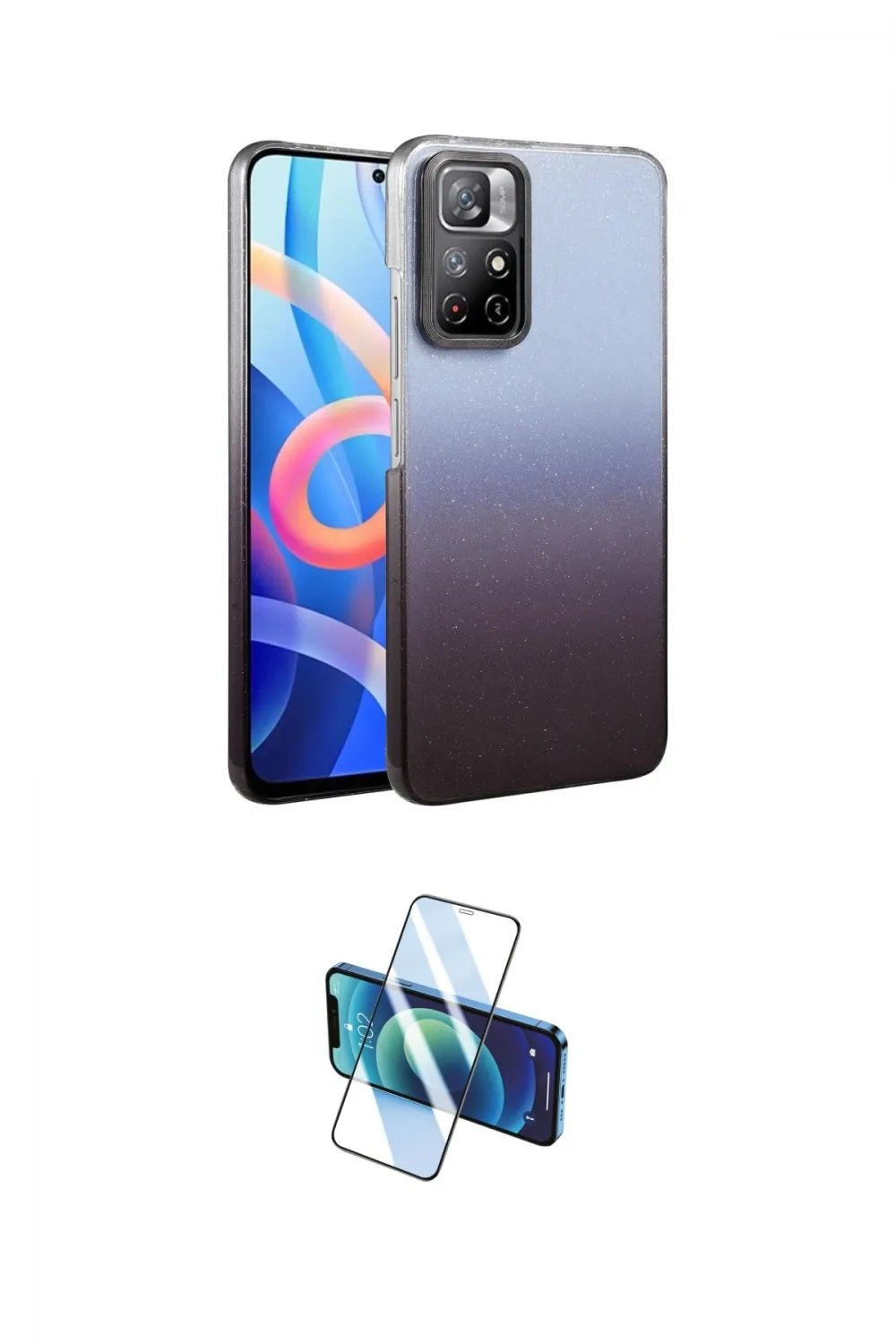 ieg™ Redmi Note 11 Pro Kılıf Kıvılcım Minimal Özel Seri - Siyah 3D Antistatik Cam Ekran Koruyucu
