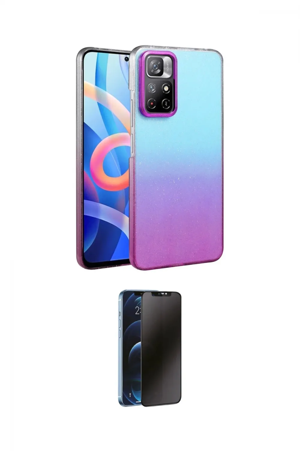 ieg™ Redmi Note 11 Pro Kılıf Kıvılcım Minimal Özel Seri - Siyah 3D Antistatik Hayalet Cam Ekran Koruyucu