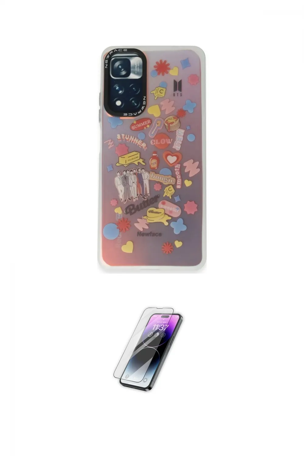 ieg™ Redmi Note 11 Pro Kılıf Siluet Çizgi Koleksiyonu - Şeffaf Pasifik Cam Ekran Koruyucu
