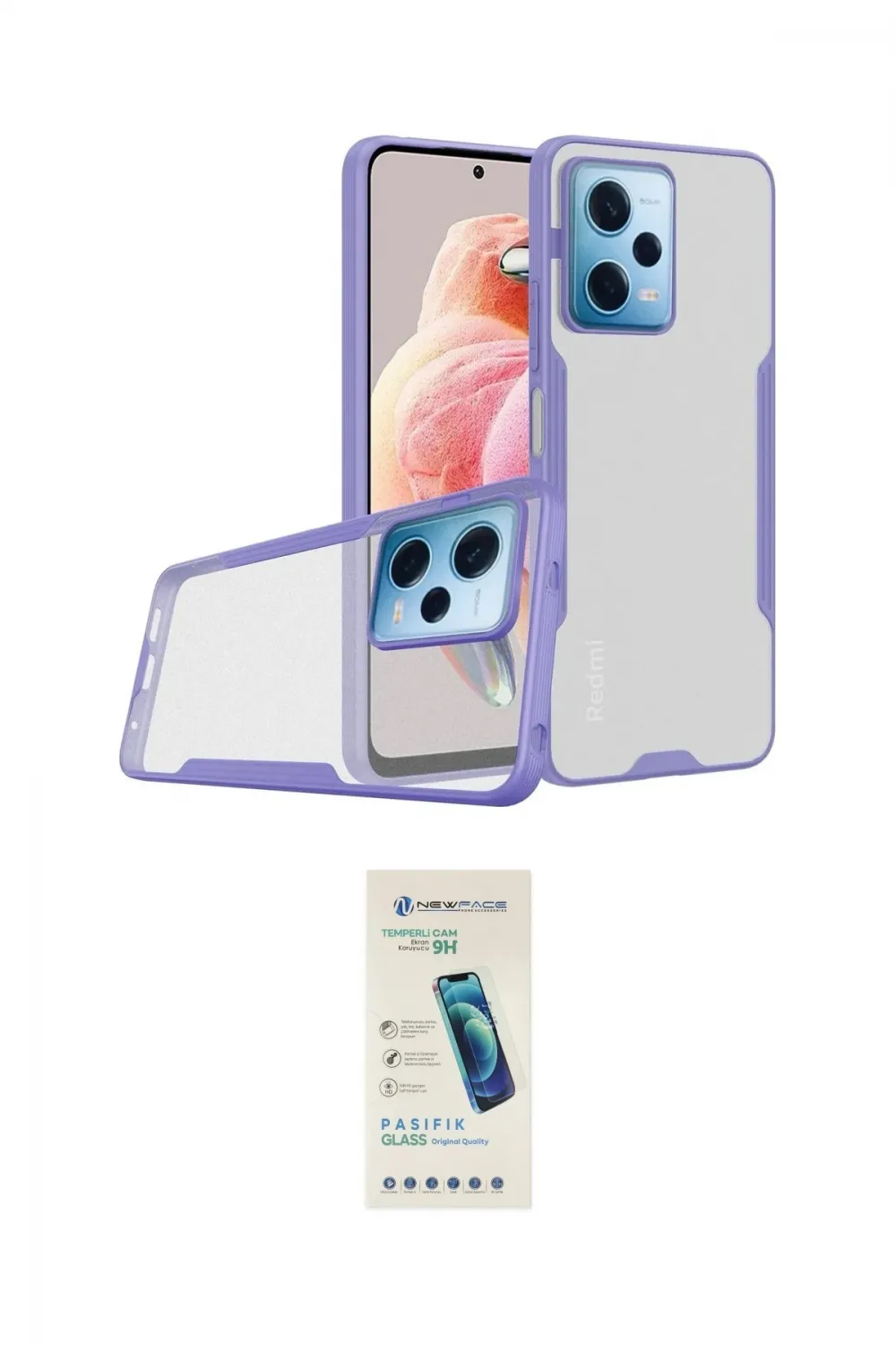 ieg™ Redmi Note 12 5G Kılıf Atlas Asil Serisi - Şeffaf Pasifik Cam Ekran Koruyucu
