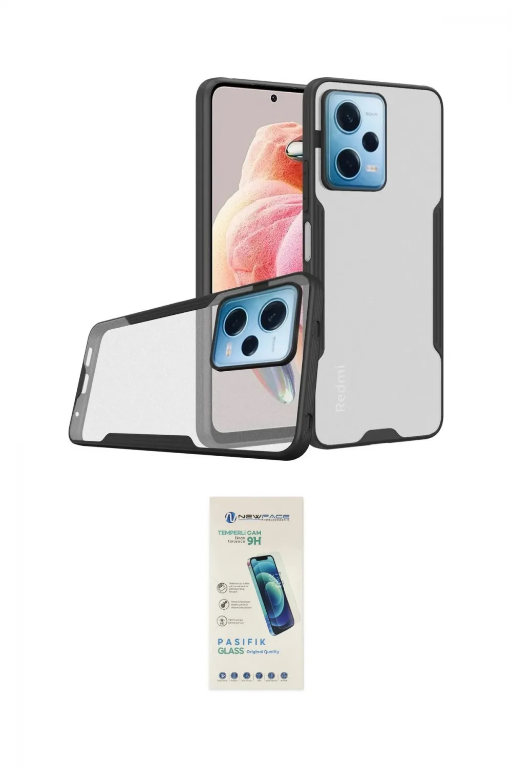 ieg™ Redmi Note 12 5G Kılıf Atlas Asil Serisi - Şeffaf Pasifik Cam Ekran Koruyucu