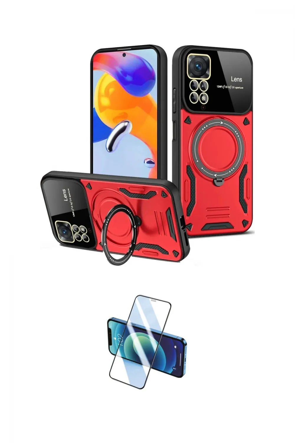 ieg™ Redmi Note 12 Pro 4G Kılıf Kıvılcım Modern Serisi - Siyah 3D Antistatik Cam Ekran Koruyucu