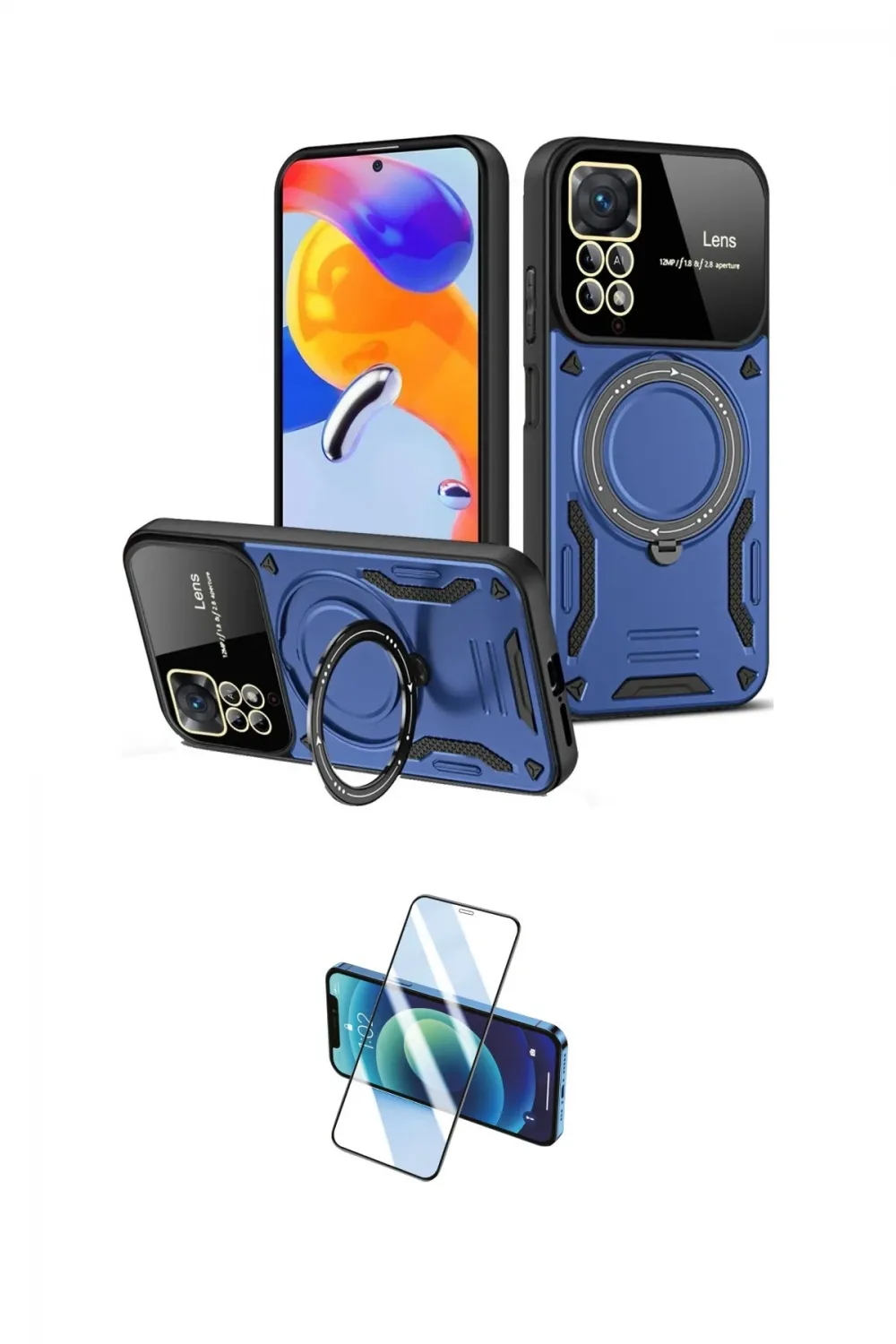 ieg™ Redmi Note 12 Pro 4G Kılıf Kıvılcım Modern Serisi - Siyah 3D Antistatik Cam Ekran Koruyucu