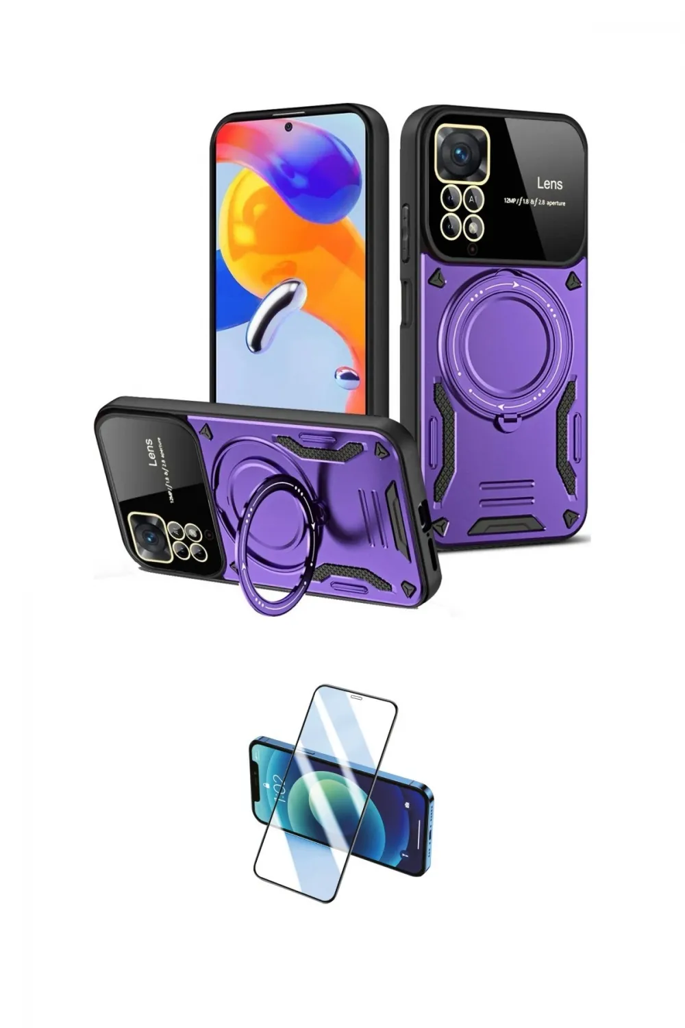 ieg™ Redmi Note 12 Pro 4G Kılıf Kıvılcım Modern Serisi - Siyah 3D Antistatik Cam Ekran Koruyucu