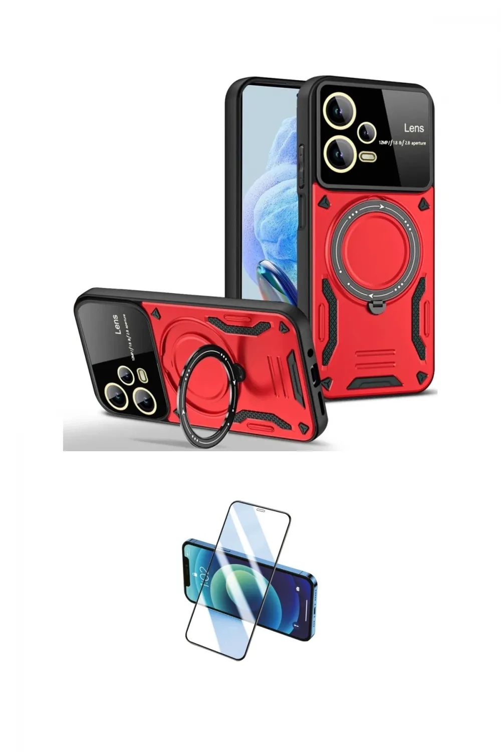 ieg™ Redmi Note 12 Pro 5G Kılıf Kıvılcım Modern Serisi - Siyah 3D Antistatik Cam Ekran Koruyucu