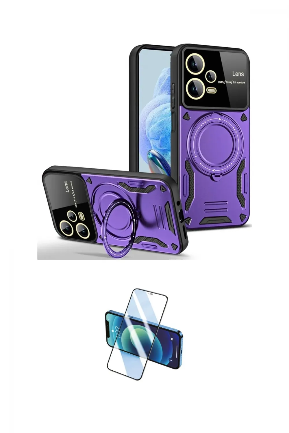 ieg™ Redmi Note 12 Pro 5G Kılıf Kıvılcım Modern Serisi - Siyah 3D Antistatik Cam Ekran Koruyucu