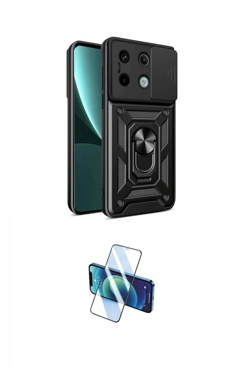 ieg™ Redmi Note 13 Pro 4G Kılıf Ahenk Klasik - Siyah 3D Antistatik Cam Ekran Koruyucu