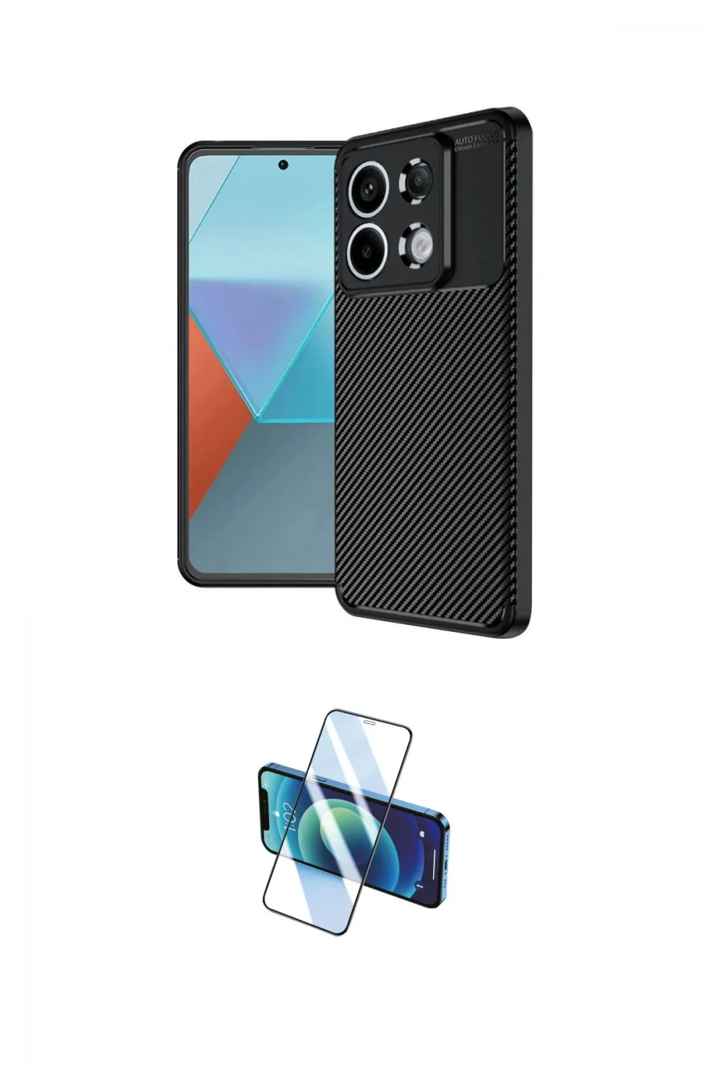 ieg™ Redmi Note 13 Pro 4G Kılıf Eksen Form Prime - Siyah 3D Antistatik Cam Ekran Koruyucu