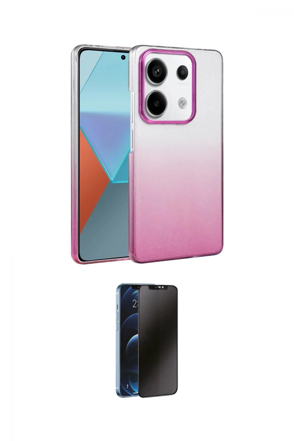ieg™ Redmi Note 13 Pro 4G Kılıf Kıvılcım Minimal Özel Seri - Siyah 3D Antistatik Hayalet Cam Ekran Koruyucu