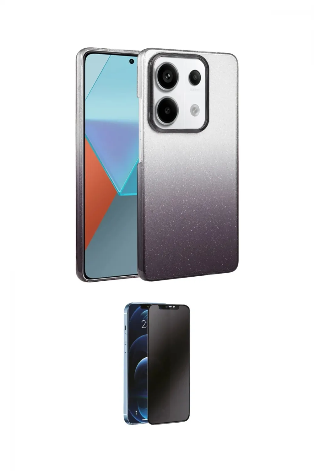 ieg™ Redmi Note 13 Pro 4G Kılıf Kıvılcım Minimal Özel Seri - Siyah 3D Antistatik Hayalet Cam Ekran Koruyucu