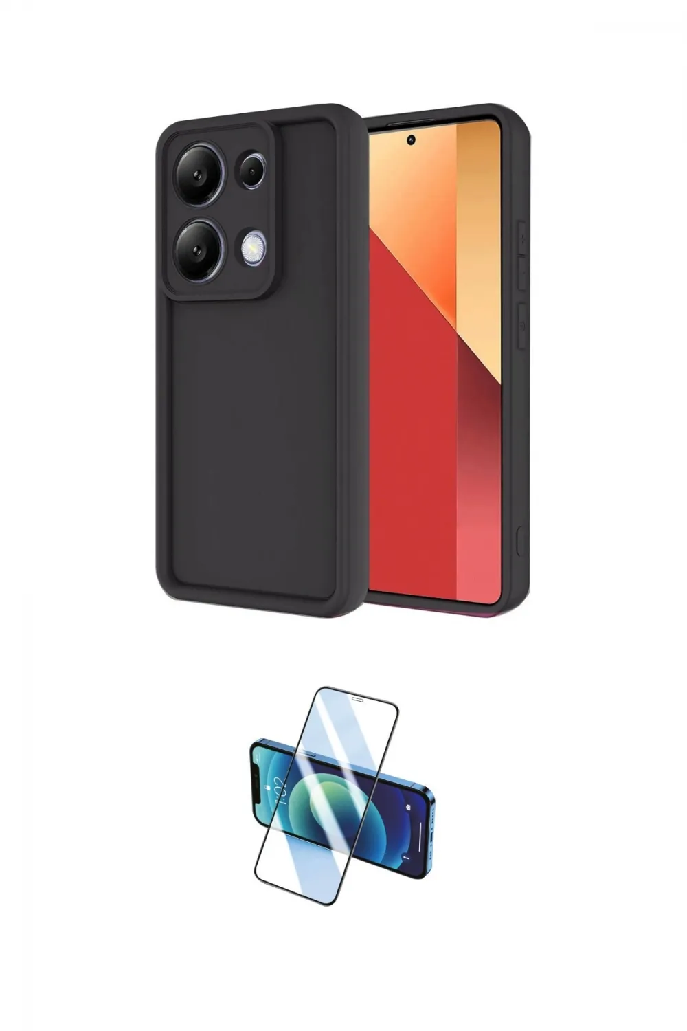 ieg™ Redmi Note 13 Pro 4G Kılıf Yankı Yansıma Özel Seri - Siyah 3D Antistatik Cam Ekran Koruyucu