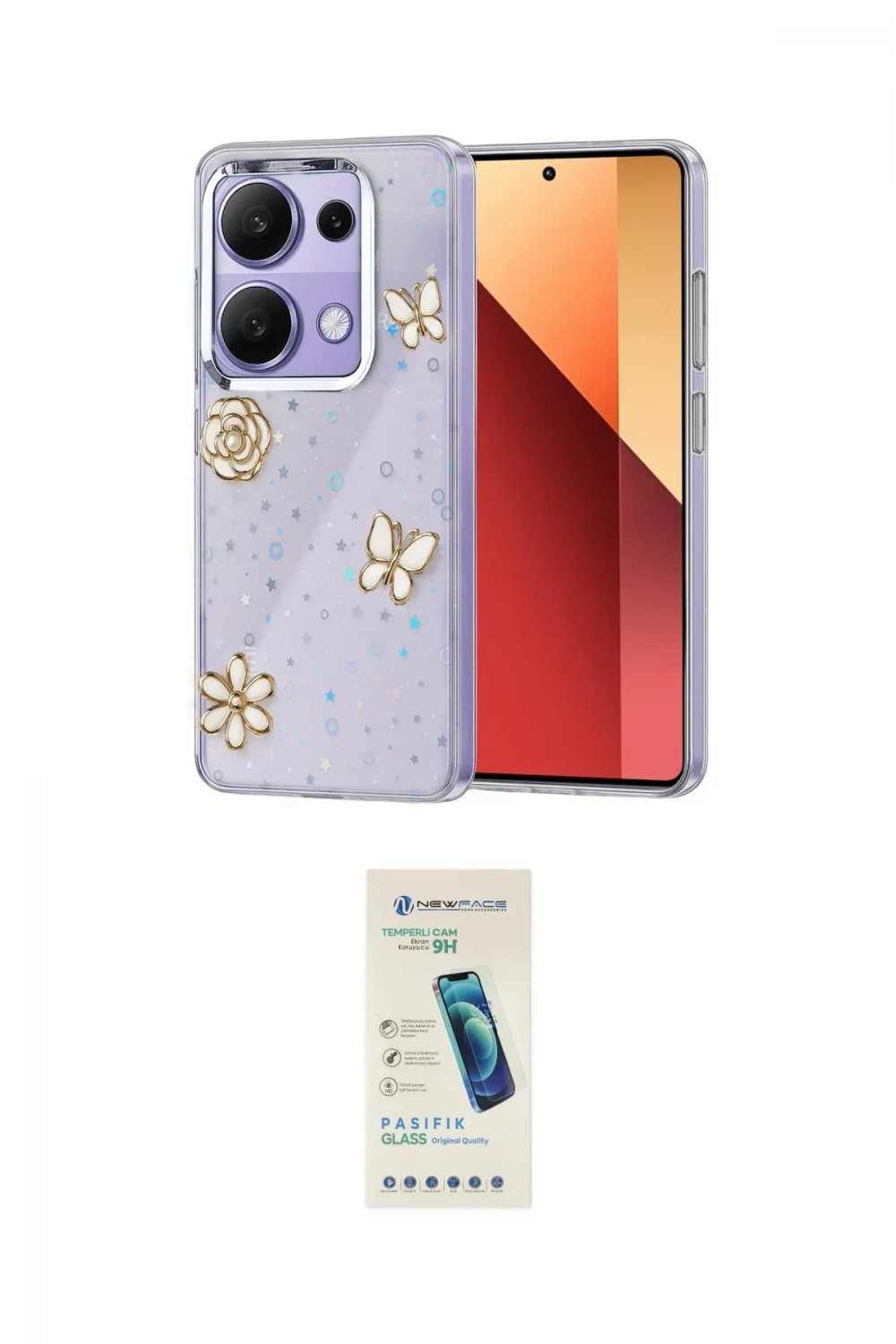 ieg™ Redmi Note 13 Pro 4G Kılıf Yörünge Form - Şeffaf Pasifik Cam Ekran Koruyucu