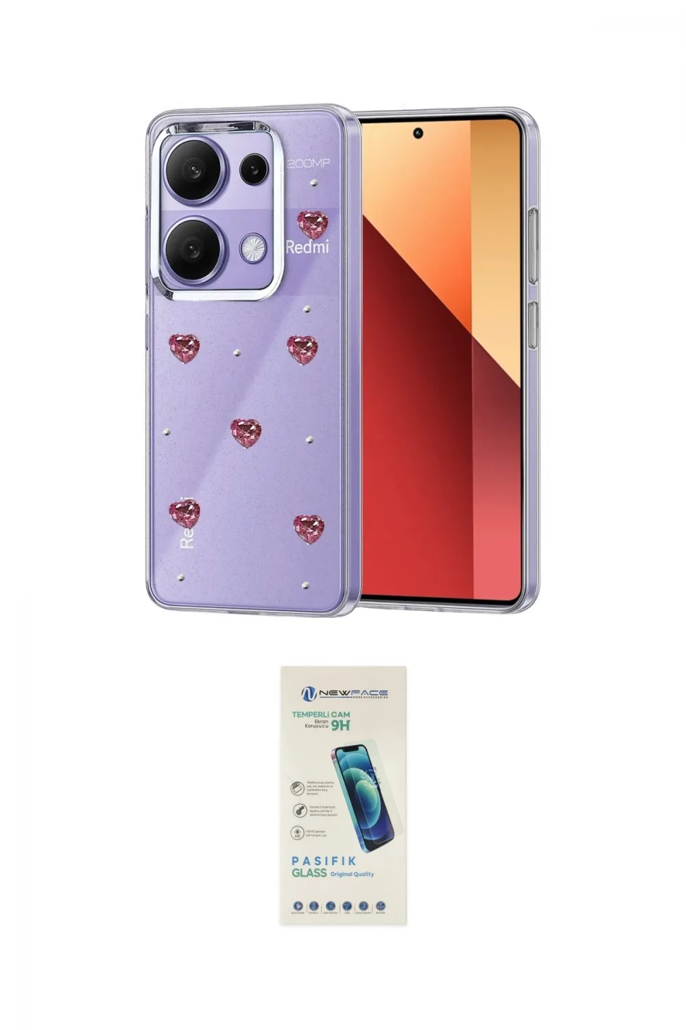 ieg™ Redmi Note 13 Pro 4G Kılıf Yörünge Form - Şeffaf Pasifik Cam Ekran Koruyucu