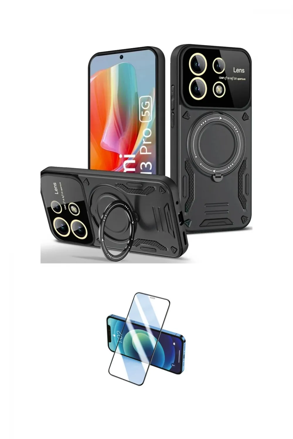 ieg™ Redmi Note 13 Pro 5G Kılıf Kıvılcım Modern Serisi - Siyah 3D Antistatik Cam Ekran Koruyucu
